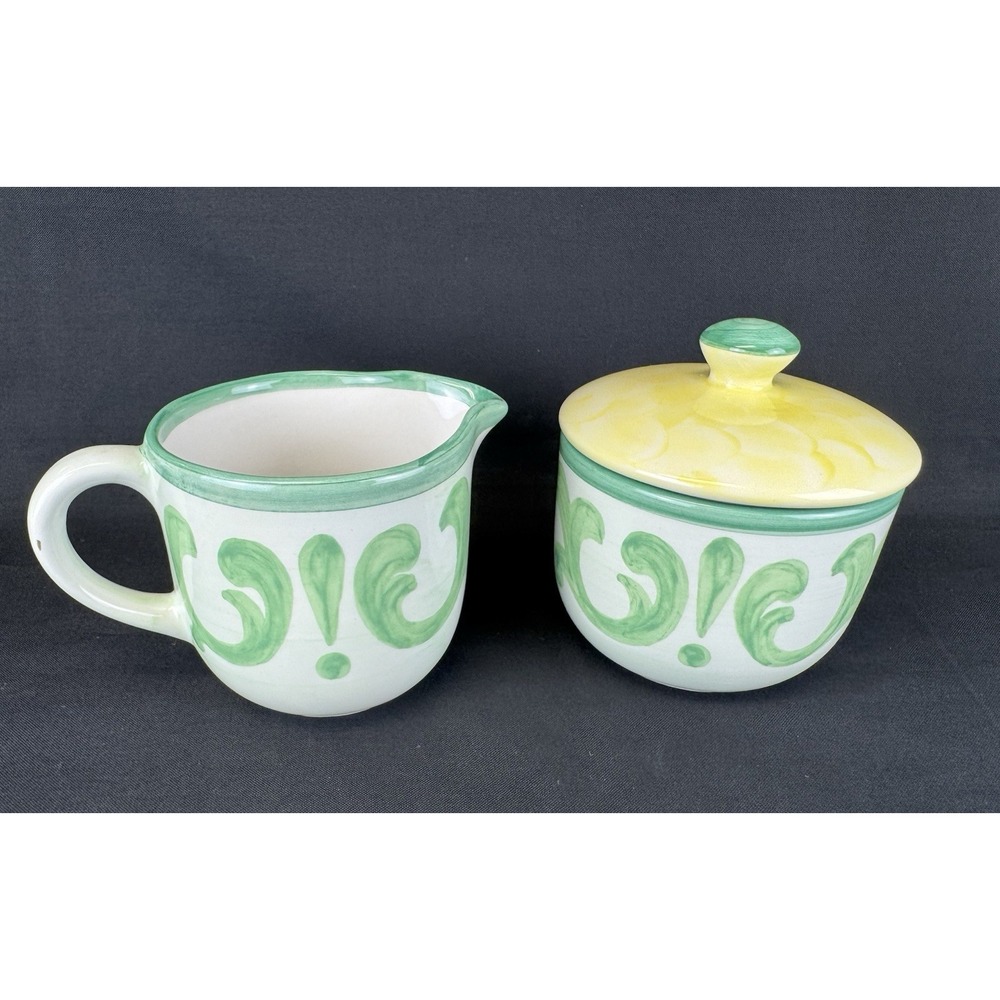 Villeroy & Boch Switch Summerhouse Creamer & Sugar Bowl Set Yellow Plaid/ Green